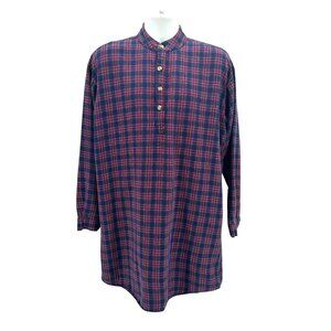Vintage Lee Valley Ireland Mens Large Sleep Shirt Flannel Plaid Blue Red